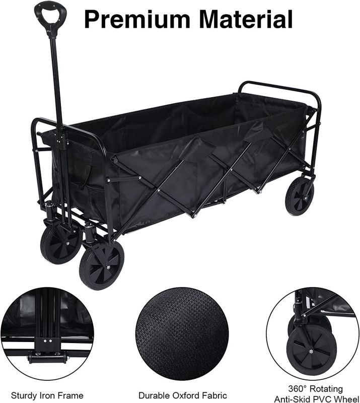 Simplelux Extended Folding Utility Garden Cart, Black