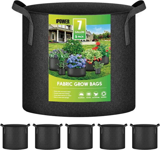 Simplelux 7 Gallon Grow Bags, 5-Pack Black