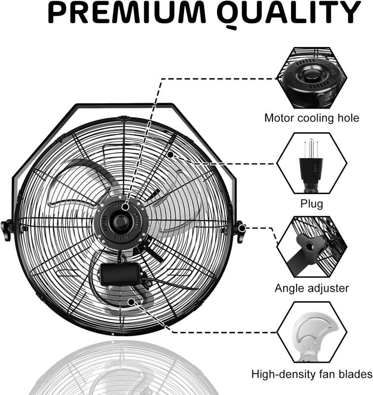 Simplelux 20 Inch High Velocity 3 Speed, Black Wall-Mount Fan