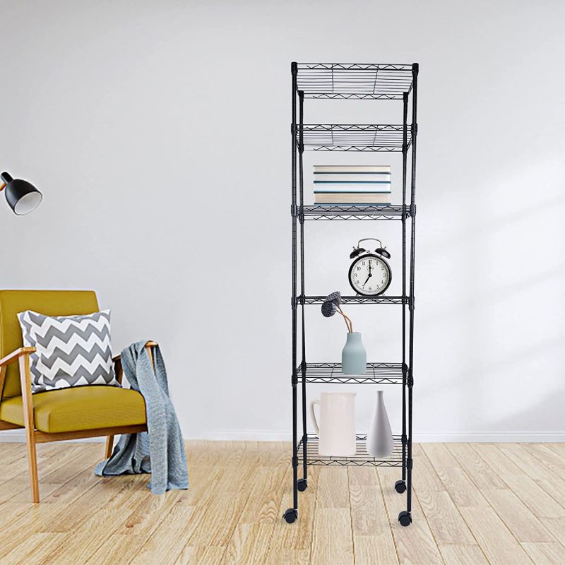 Simplelux 6-Tier Shelving with Wheels and Hanging Hooks, Black