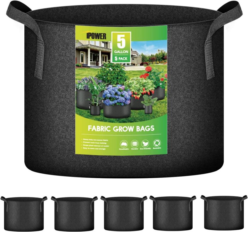 Simplelux 5 Gallon Grow Bags, 5-Pack Black